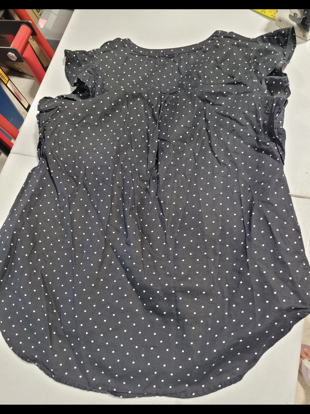 Old Navy Black Polka Dot Flutter-Sleeve Blouse - Picture 3 of 3